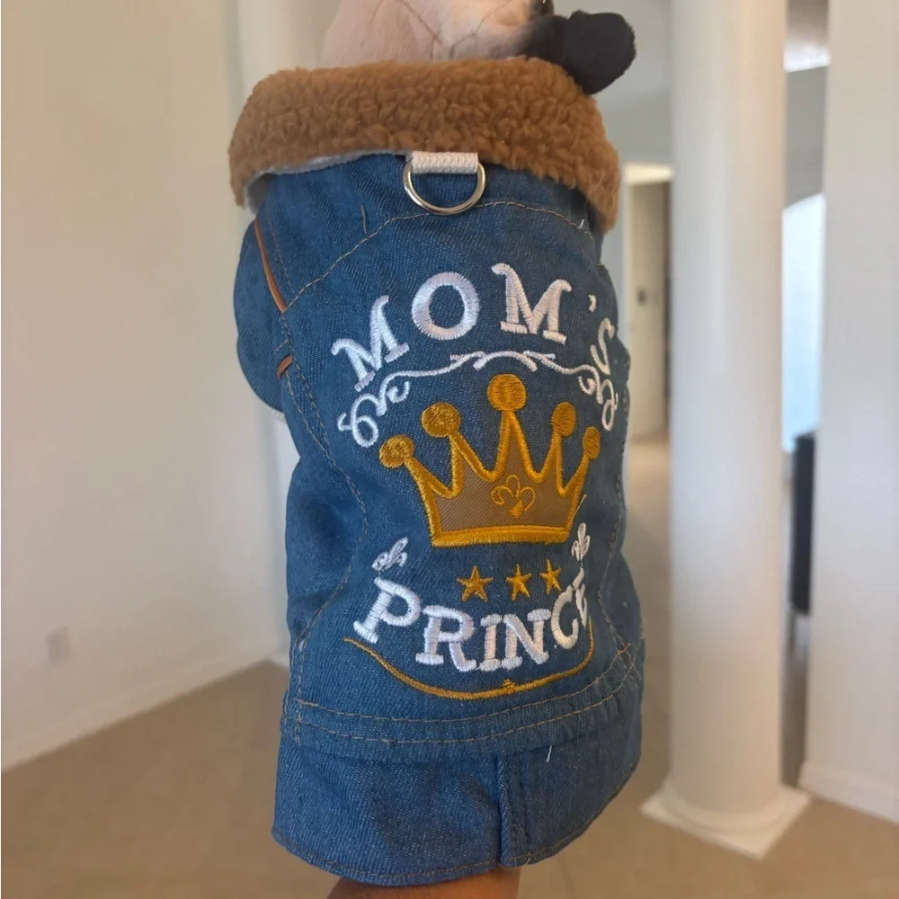 Cozy Denim Dog Jacket with Brown Fleece Lining For Your Very Precious Furry Legs